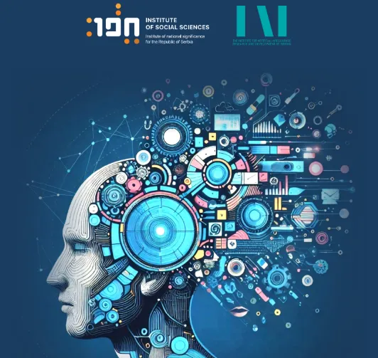 Conference poster: a stylised human profile filled with digital symbols, with the logos of the Institute of Social Sciences and the Institute for Artificial Intelligence.